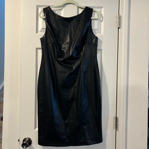 Calvin Klein Black Sleeveless Dress size 12 leather style knee length